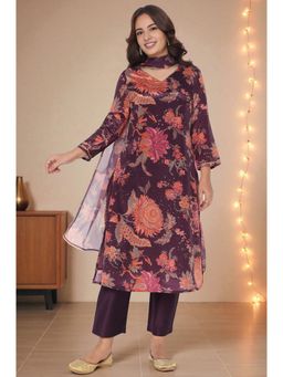 W - Printed Chinon A-Line Kurta with Straight Pant & Dupatta