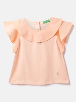 United Colors of Benetton - Cotton Solid Round Neck Girls Peach T-shirts