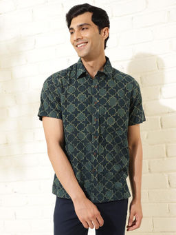 Fabindia - Green Cotton Dabu Printed Regular Shirt