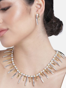 Estele - Gold and Rhodium Plated Designer Elements Necklace for Women with Pearls (Set of 2)