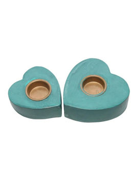 CasaGold - Green Wooden Heart Candles Stand-Set of 2