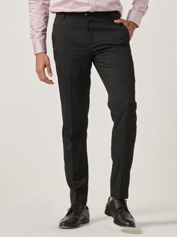 MR BUTTON - Men Black Polyviscose Mid Waist Trouser