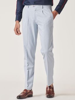MR BUTTON - Men Blue Polyviscose Mid Waist Trouser