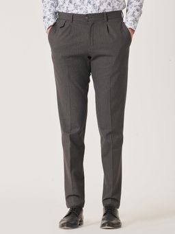 MR BUTTON - Men Black Polyviscose Mid Waist Trouser