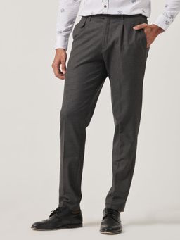 MR BUTTON - Men Grey Polyviscose Mid Waist Trouser