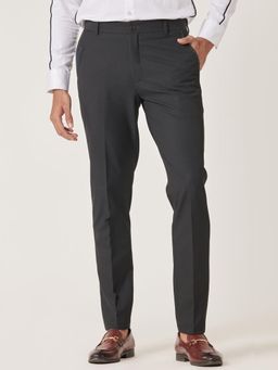 MR BUTTON - Men Black Polyviscose Mid Waist Trouser