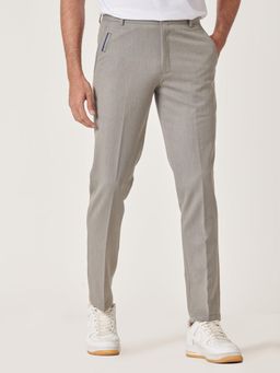 MR BUTTON - Men Grey Polyviscose Mid Waist Trouser