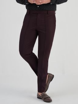 MR BUTTON - Men Wine Lycra Mid Waist Trouser
