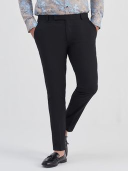 MR BUTTON - Men Black Lycra Mid Waist Trouser