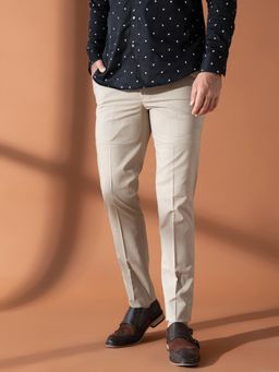 MR BUTTON - Men Beige Polyviscose Mid Waist Trouser