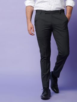MR BUTTON - Men Black Polyviscose Mid Waist Trouser
