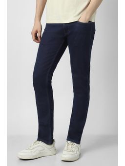Peter England - Men Navy Blue Cotton Blend Mid Waist Jeans