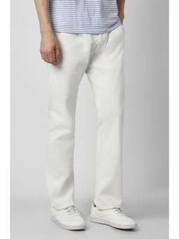 Peter England - Men White Cotton Blend Mid Waist Jeans