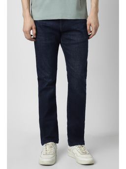 Peter England - Men Navy Blue Cotton Blend Mid Waist Jeans