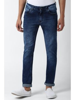Peter England - Men Navy Blue Cotton Blend Mid Waist Jeans