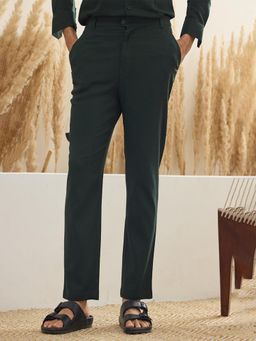 MR BUTTON - Men Green Terry Rayon Blend Mid Waist Trouser