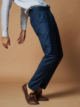 MR BUTTON - Men Blue Polyviscose Mid Waist Trouser