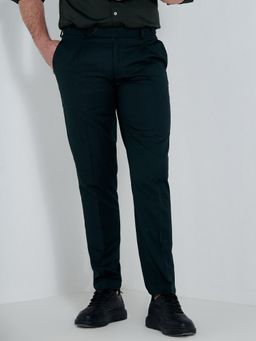 MR BUTTON - Men Green Polyviscose Mid Waist Trouser