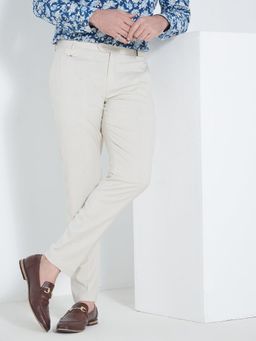 MR BUTTON - Men Beige Polyviscose Mid Waist Trouser