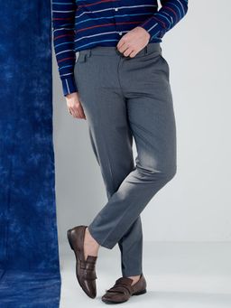 MR BUTTON - Men Grey Polyviscose Mid Waist Trouser