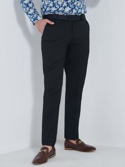 MR BUTTON - Men Black Polyviscose Mid Waist Trouser