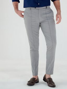 MR BUTTON - Men Grey Polyviscose Mid Waist Trouser