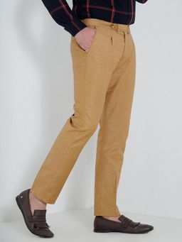 MR BUTTON - Men Beige Polyviscose Mid Waist Trouser