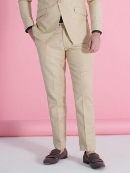 MR BUTTON - Men Beige Polyviscose Mid Waist Trouser