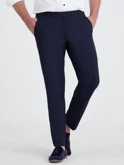MR BUTTON - Men Navy Blue Polyviscose Mid Waist Trouser