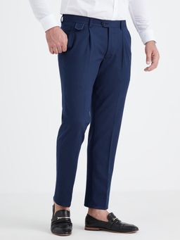MR BUTTON - Men Navy Blue Polyviscose Mid Waist Trouser