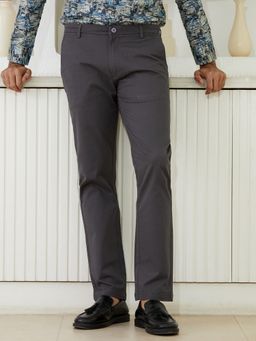 MR BUTTON - Men Grey Cotton Mid Waist Trouser