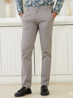 MR BUTTON - Men Grey Cotton Mid Waist Trouser