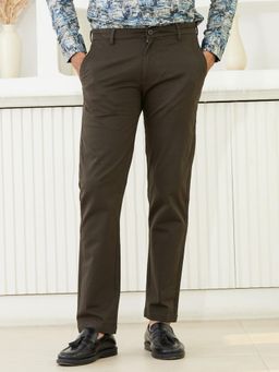MR BUTTON - Men Brown Cotton Mid Waist Trouser