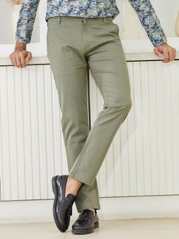 MR BUTTON - Men Olive Cotton Mid Waist Trouser