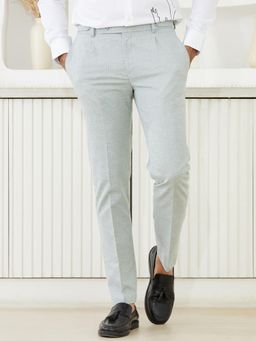 MR BUTTON - Men Green Linen Blend Mid Waist Trouser
