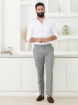 MR BUTTON - Men Grey Poly/Spandex Mid Waist Trouser