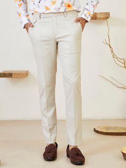 MR BUTTON - Men Beige Polyviscose Mid Waist Trouser