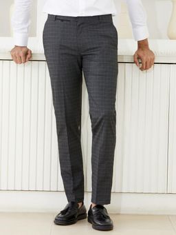 MR BUTTON - Men Grey Polyviscose Mid Waist Trouser