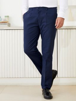 MR BUTTON - Men Blue Polyviscose Mid Waist Trouser