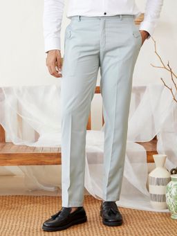 MR BUTTON - Men Green Polyviscose Mid Waist Trouser