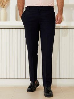 MR BUTTON - Men Navy Blue Polyviscose Mid Waist Trouser