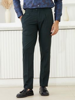 MR BUTTON - Men Green Polyviscose Mid Waist Trouser