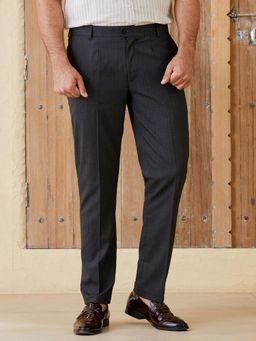 MR BUTTON - Men Grey Polyviscose Mid Waist Trouser