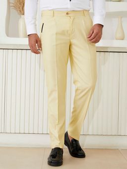 MR BUTTON - Men Yellow Polyviscose Mid Waist Trouser