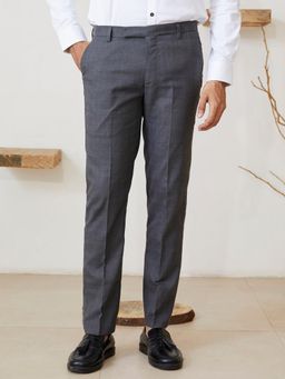 MR BUTTON - Men Grey Polyviscose Mid Waist Trouser