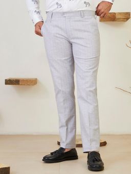 MR BUTTON - Men Grey Linen Blend Mid Waist Trouser