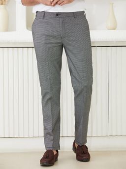 MR BUTTON - Men Grey Polyviscose Mid Waist Trouser