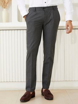 MR BUTTON - Men Black Polyviscose Mid Waist Trouser