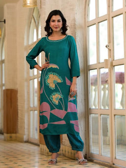 Autumnlane - Chitra Peacock Teal Printed Kurta with Salwar