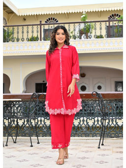 Autumnlane - Hardik Vermi Red Embroidery Cotton Co-Ord Set